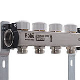 Колектор теплої підлоги з витратомірами ROHO 1"х5 виходів (R804-05) нержавіюча сталь, фото 2