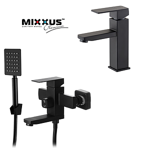 Набір змішувачів для ванної Mixxus KUB 009 чорний + Умивальник Mixxus KUB 001 чорний, фото 1