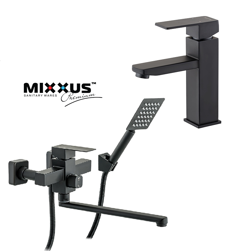 Набір змішувачів для ванної Mixxus KUB 006 чорний + Умивальник Mixxus KUB 001 чорний