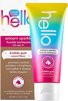 Дитяча зубна паста Жувальна гумка Hello Kid's Unicorn Sparkle Fluoride Toothpaste Bubble Gum 119 г