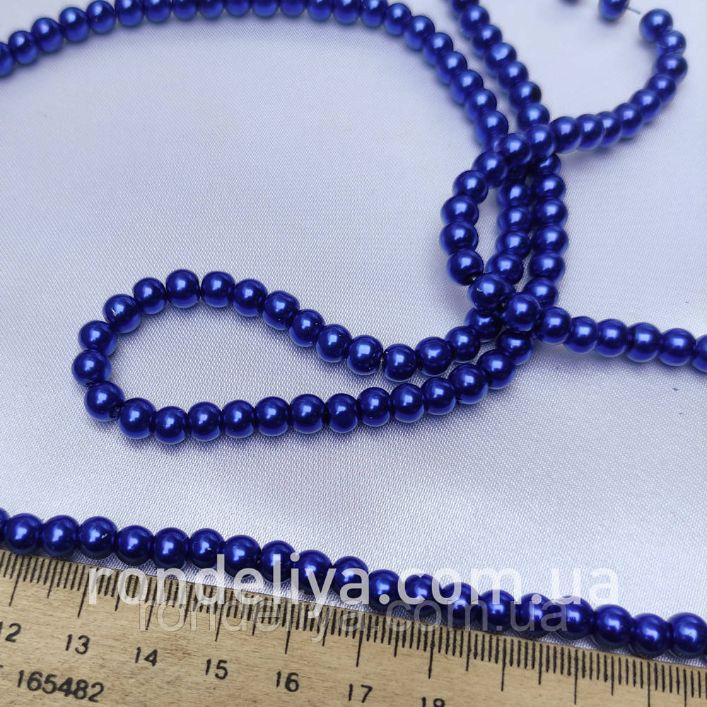Нимистини жемчужні сині діаметр 8 мм на нитці