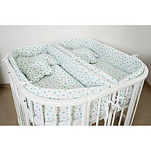 Постільний комплект для двійні 14 елементів Ковдра, Подушка, Захист, Простирадло, Наволочка Серце м'ята