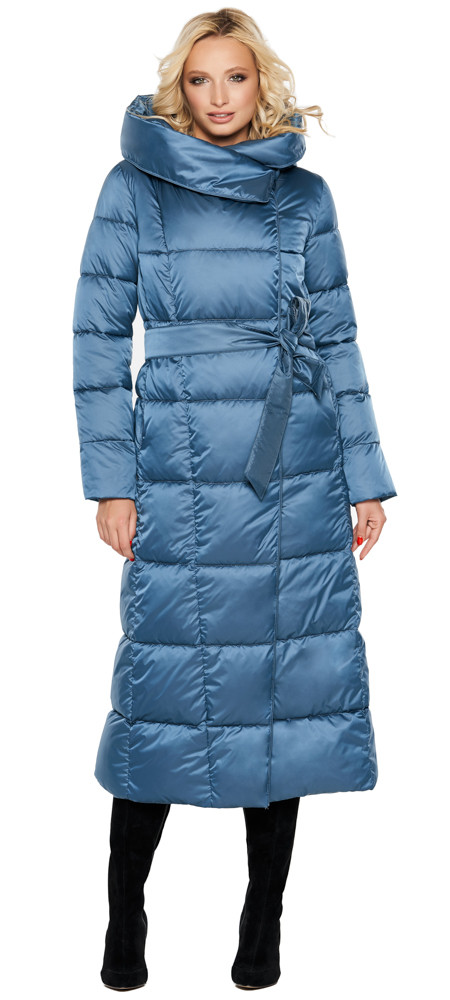 Довга жіноча куртка аквамаринова модель 31056 (ОСТАЛСЯ ТІЛЬКИ 40(3XS))