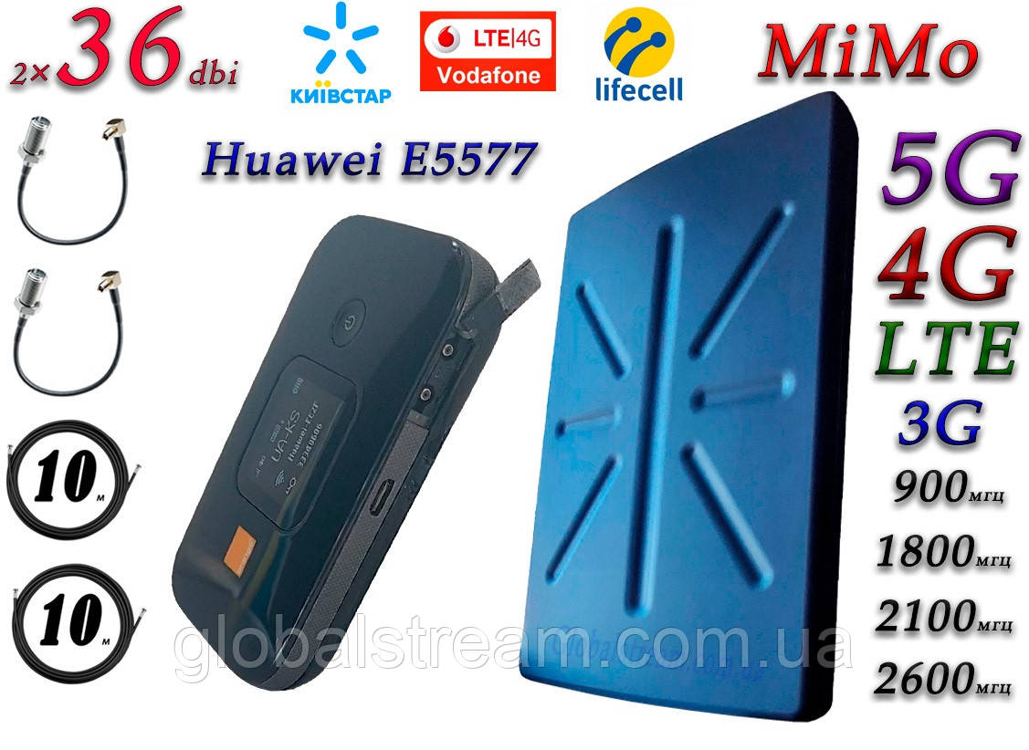 Комплект для 4G/LTE/3G з Huawei e5577s-321 (рос) + 3000 mAh і 5G Антена планшетна MIMO 2 × 36dbi (36~48)