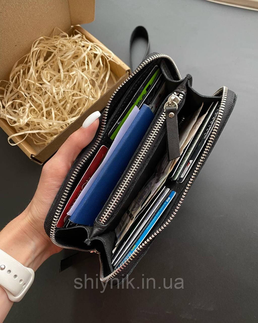 Шкіряний гаманець ручної роботи ZIPPER-L чорний