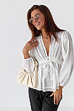 Бавовняна блуза з мереживом і баскою — молочний колір, M (є розміри), фото 7