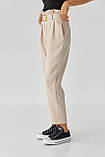 Жіночі класичні штани з поясом — бежевий колір, S (є розміри), фото 7