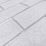 Самоклеюча 3D панель Біла цегла зі срібною смужкою 700х770х5мм (100-5), фото 2
