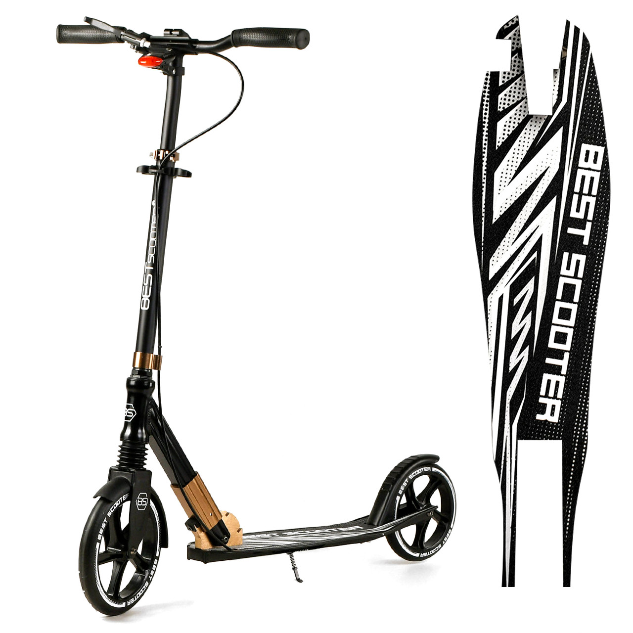 Самокат двухколесный (амортизатор, фара, колеса 230мм/200мм, ручной ...