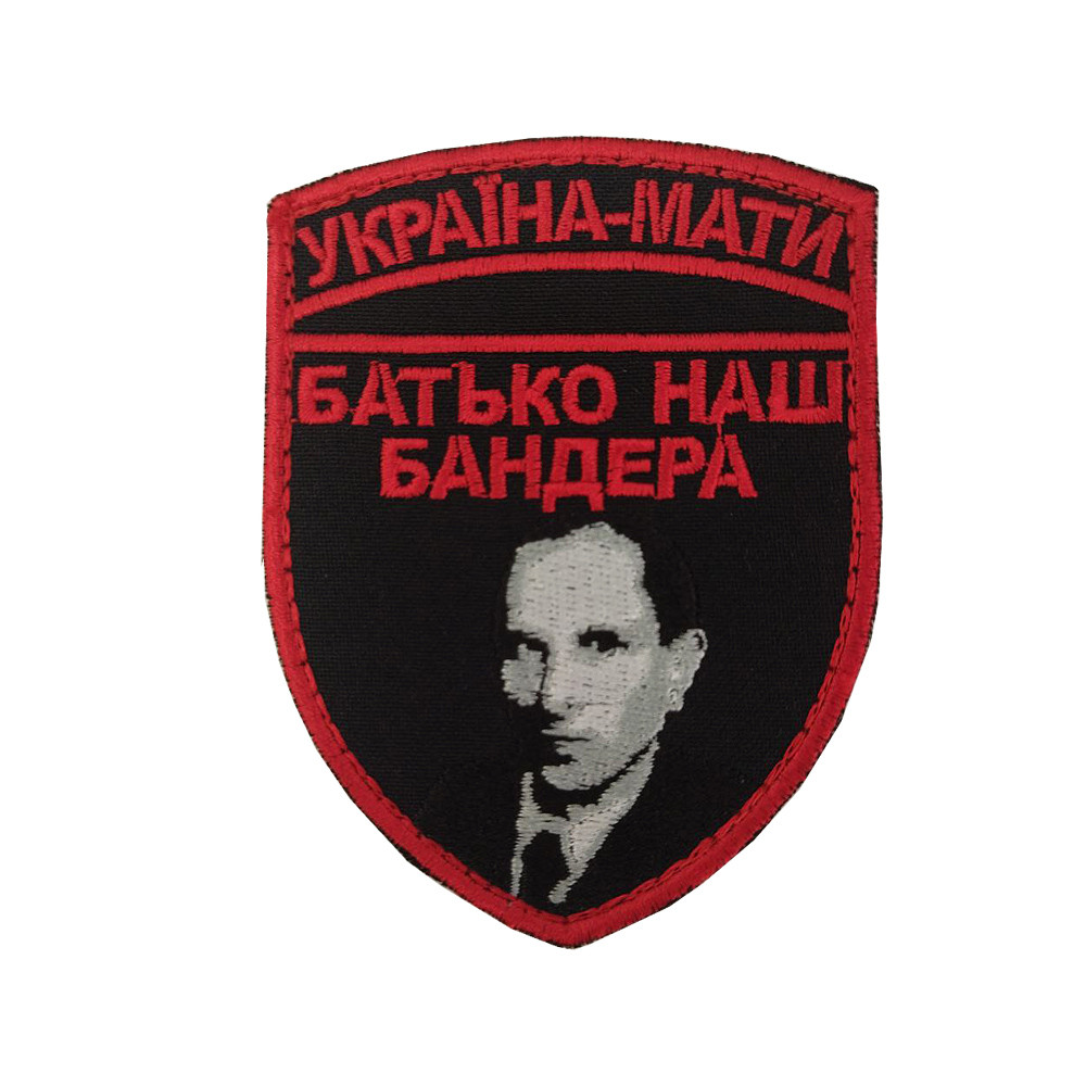 Шеврон, нарукавна емблема з вишивкою Україна-Мати на липучці, колір чорний з червоним Розмір 85×65 мм