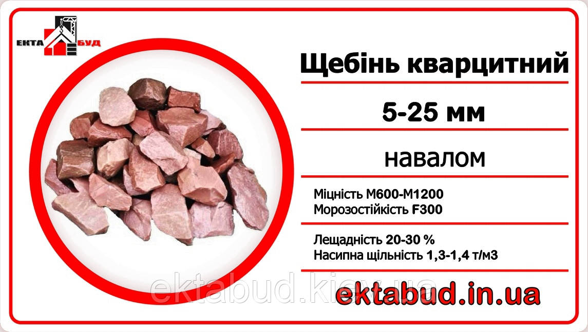Щебінь червоний кварцитний рожевий 5х25мм декоративний для ландшафтного дизайну