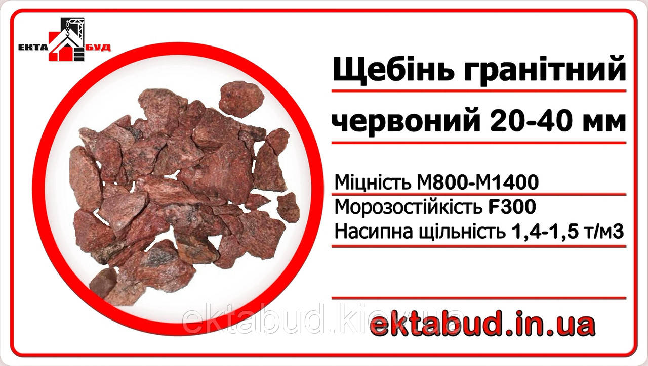 Щебінь червоний фракції 20х40мм декоративний для ландшафтного дизайну