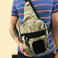 Тактическая сумка через плечо под магазины на липучке 24х16х8см / Мужская сумка на одно плечо Пиксель