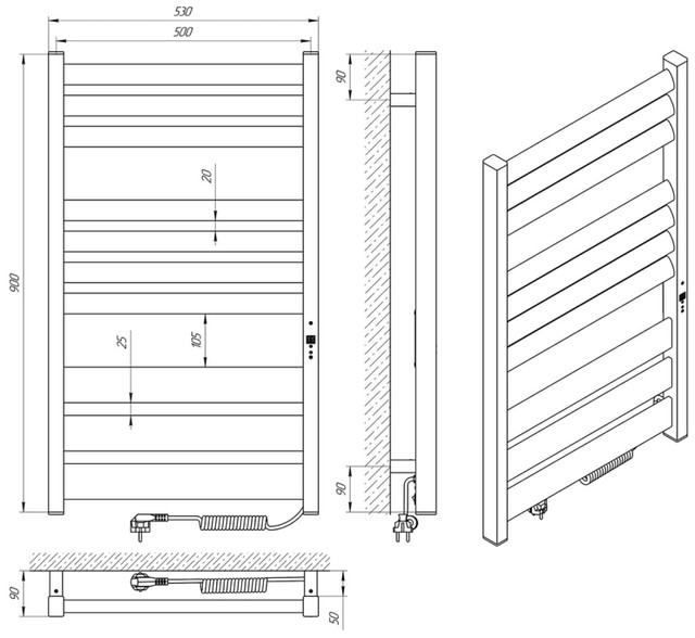 Габаритные размеры Laris Зебра Лавина ЧФЧ10 500 х 900 Э подключение справа