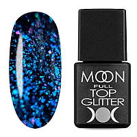 Глиттерный топ для гель-лака Moon Full Glitter No Wipe Top 8 мл, № 04 Blue