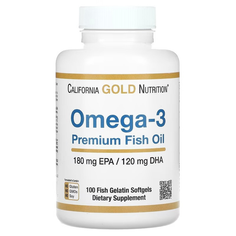 California Gold Nutrition, омега-3, риб’ячий жир преміальної якості, 100 рибних желатинових капсул