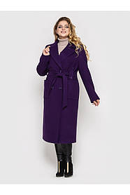 Двубортное женское пальто фиолетовое из кашемира  в размерах 52-58