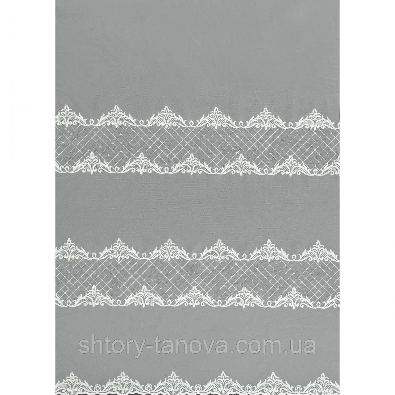 Тюльова сітка вишивка з фестономПАУЛІЦІЯ / молочний, фото 1