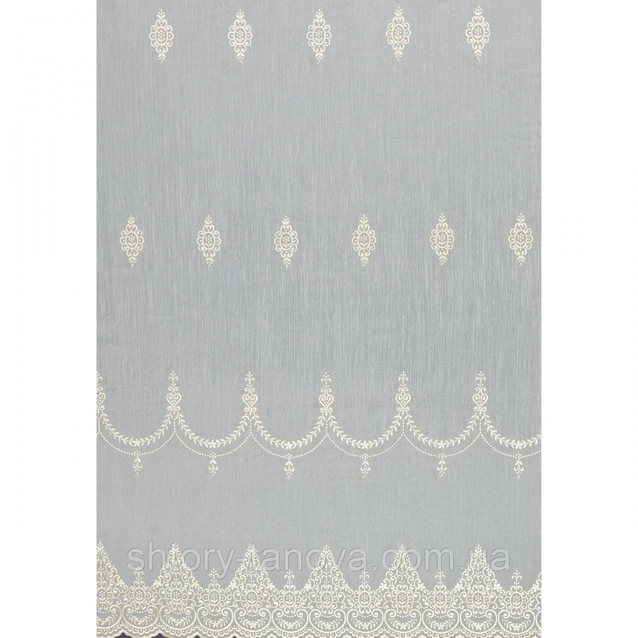 Тюль мікро сітка вишивка з фестоном МАДЕЛІН / похмурий, золото, фото 1