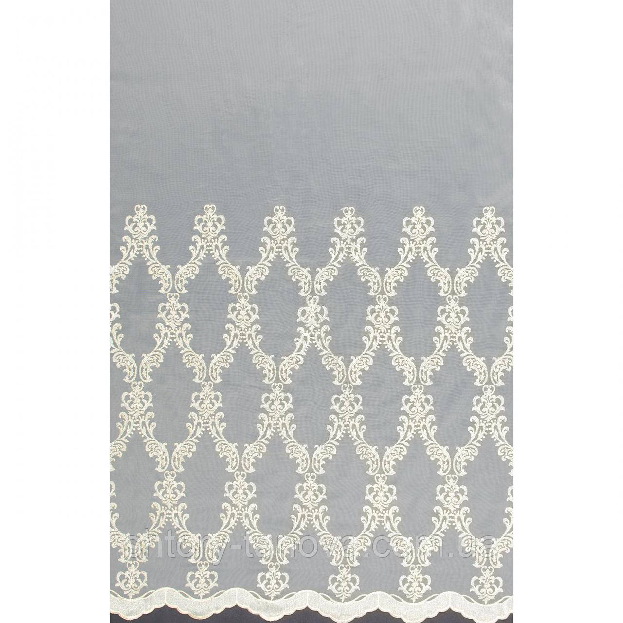 Тюль мікро сітка вишивка з фестоном ВЕНЗЕЛЬ / молочний, золото, фото 1