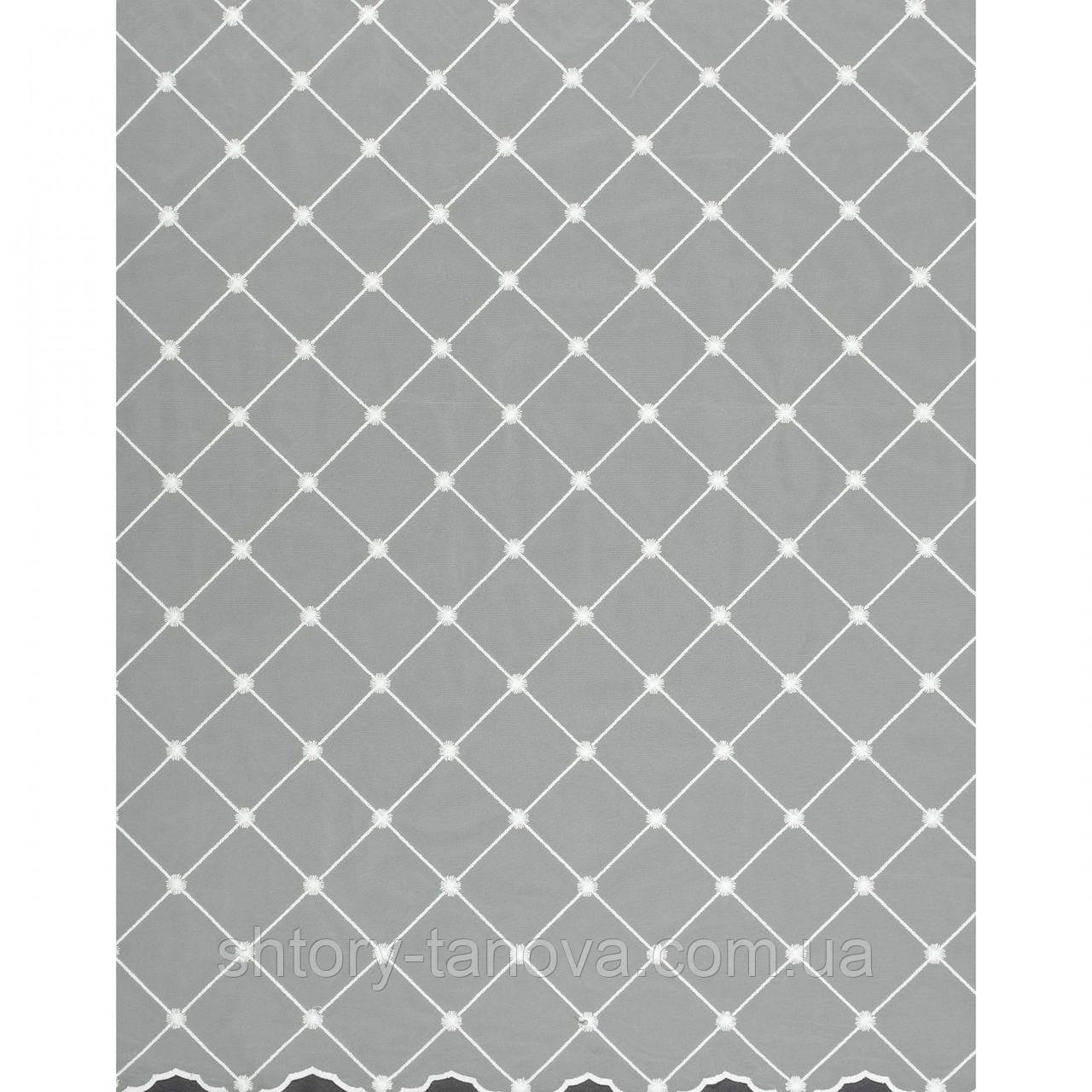 Тюльова сітка вишивка з фестоном РОМБ / білий, фото 1