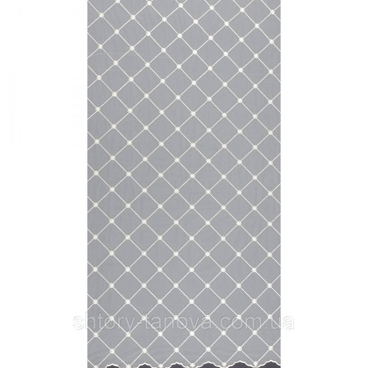 Тюльова сітка вишивка з фестоном РАМБ / молочний, золото, фото 1