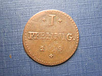 Монета 1 пфенниг Германия Гессен-Дармштадт 1819
