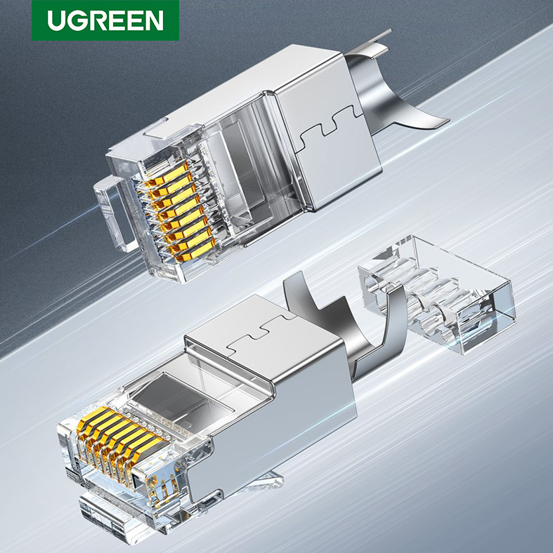 Коннекторы RJ45 FTP Cat7 10шт экранированные UGREEN Shielded Modular Ethernet Plug Gold-plated 50U - фото 1 - id-p1657455292