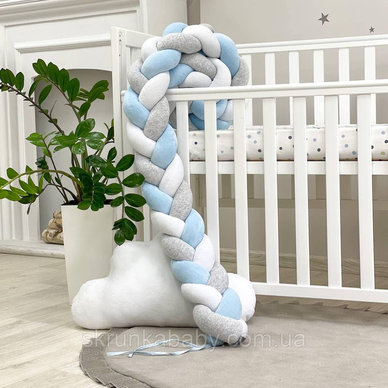 Бортик коса білий сірий меланж яскраво-блакитний (розмір 2.2м), фото 1