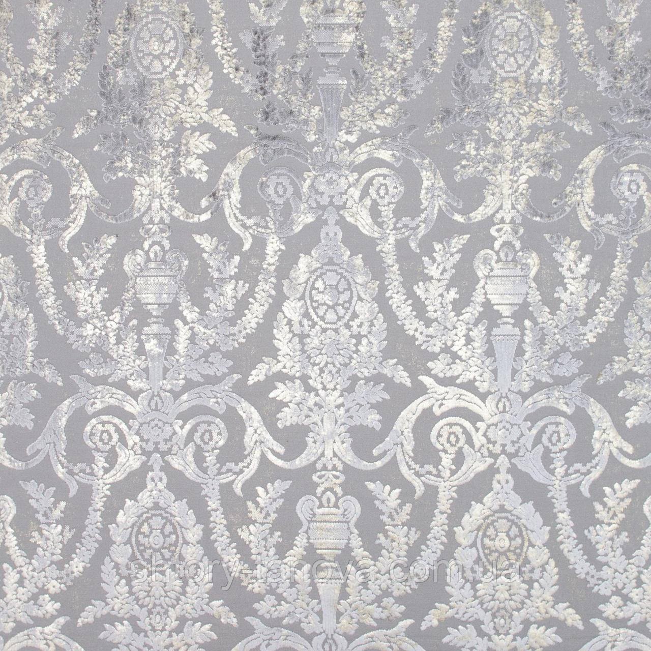 Декоратний ВЕЛЮР жакард Вільюс принт /VILNIUS фон сисний з золотим запиленням, фото 1
