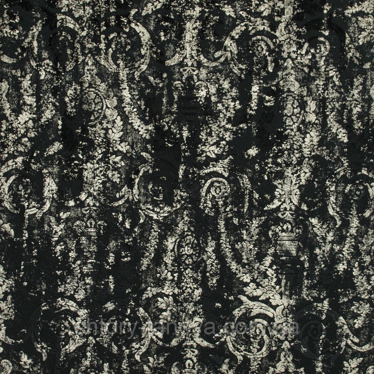 Декоратний ВЕЛЮР жакард Вільюс принт /VILNIUS фон чорний з золотим запиленням, фото 1
