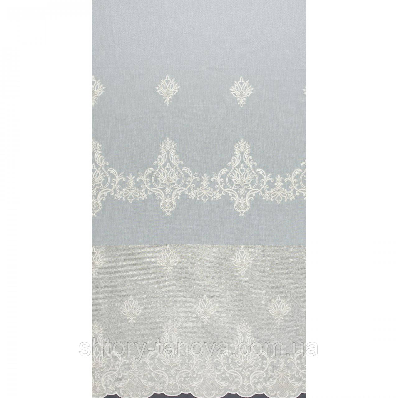 Тюль- сітка вишивка LЕССІ/ біж,білий (фестон), фото 1