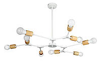 Люстра на 9 лампочек с цоколем Е27 в лофт стиле цвет корпуса белый с имитацией дерева Levistella 910902-9 WH