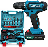 Потужний шурупокрут Makita 550 DWE (24 V, 5.0 AH) + 2 акумулятори з набором інструментів "Макіта"