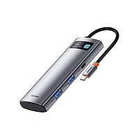 HUB Baseus Metal Gleam Multifunctional 7-in-1 (2xUSB3.0 + 4HKHD + 2xType-C + PD + TF + SD) Grey