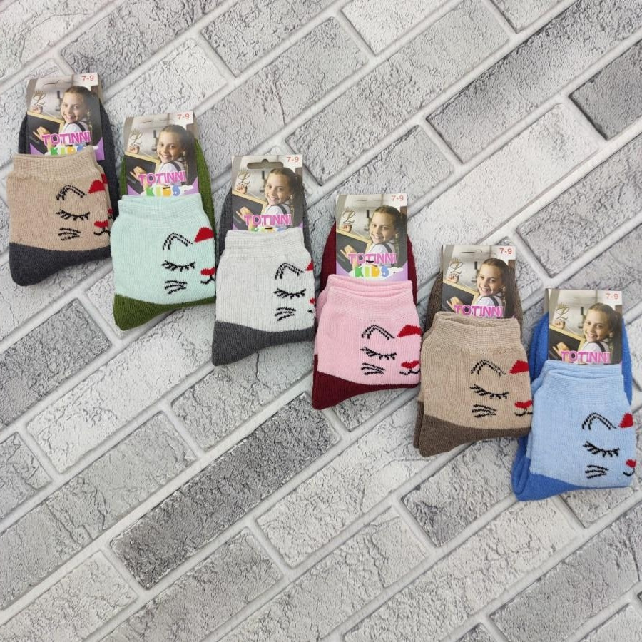 Шкарпетки дитячі середні зимові з махрою р.7-9 котик асорті "Totinni Kids" 30032234