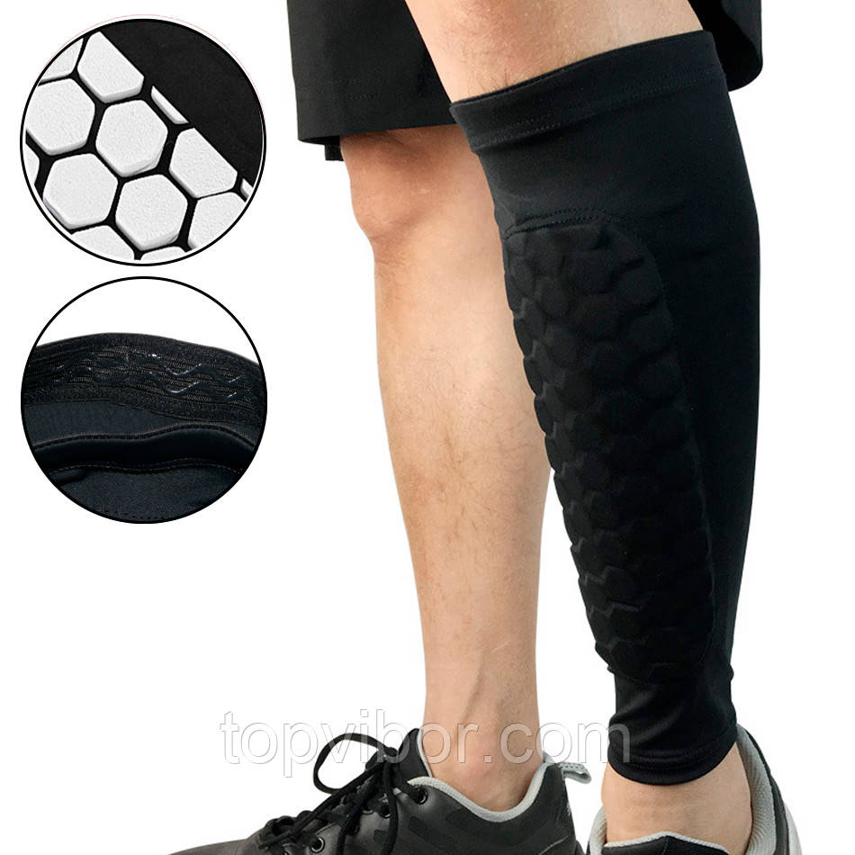 Щиток для футбола Черный (Размер L), защита для ног футболиста - гетры с щитками 1 шт. на голень (ТОП) - фото 2 - id-p1660040523