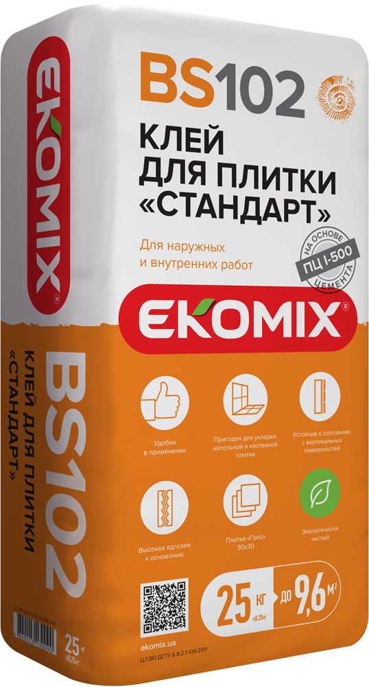 Смесь EKOMIX "Клей для плитки BS 102", 25 кг - фото 1 - id-p1660083117
