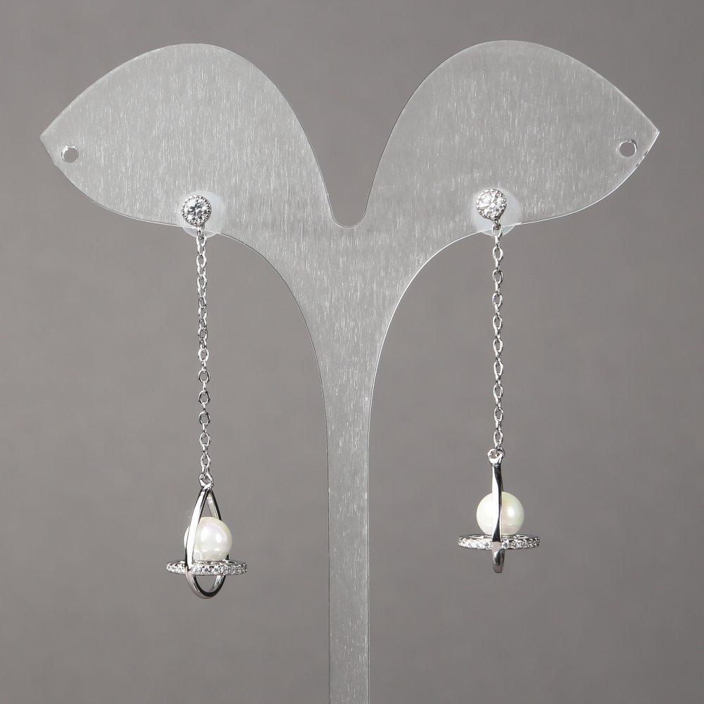 Сережки Xuping Родій з білими стразами і намистинами 15х11мм + - L-50мм + - s-1,1мм + -, фото 1