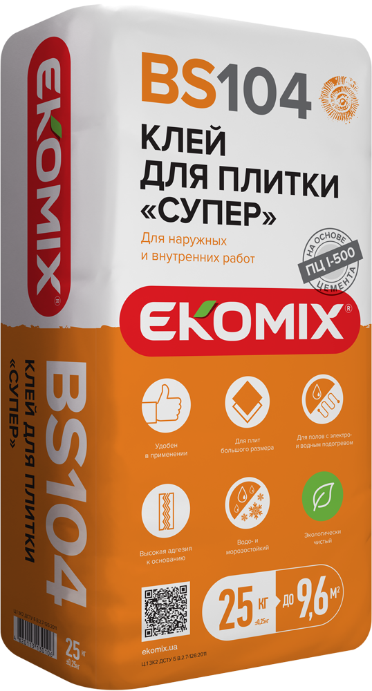 Суміш EKOMIX "Клей для плитки «Супер» BS 104", 25 кг