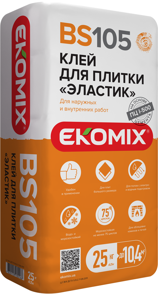 Суміш EKOMIX "Клей для плитки «Еластик» BS 105", 25 кг