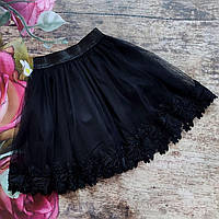 Черная фатиновая школьная юбка с кружевом для девочки "Полли" (116-140р)