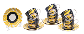 Кавовий набір порцеляновий 12 пр.: 6 чашок 180 мл + 6 блюдець Дама в капелюсі, 4 різновиди 539-035