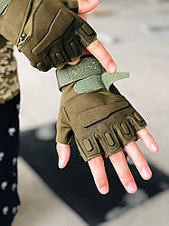 Тактичні рукавички військові без пальців олива із посиленими захистом