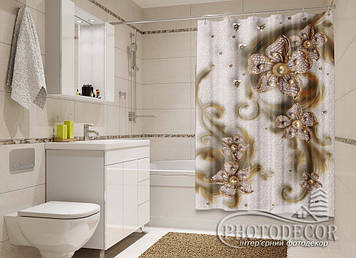 Фото Шторка для ванної "Перли на квітах 1" - ціна вказана за 1 м.кв. Читаємо опис!