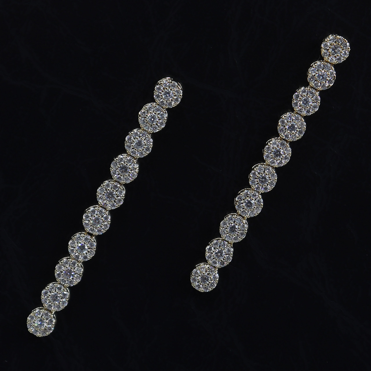 Сережки гвоздики пусеети золотисті з білими дрібними каменями цирконами по колу довжина 50 мм 925 S - фото 1 - id-p1660280885