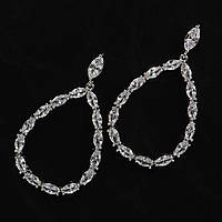 Сережки гвоздики пусеети біле золото з камінням цирконами в оправі по колу довжина 40 мм діаметр 25 мм 925 S