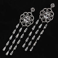 Сережки гвоздики пусеети біле золото з камінням цирконами висульки по колу довжина 80 мм діаметр 25 мм 925 S