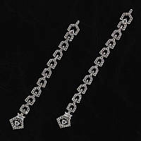 Сережки гвоздики пусеети біле золото довгі з дрібними каменями білими цирконами довжина 70 мм 925 S