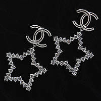 Сережки гвоздики пусеети біле золото зірки шанель із камінням білими цирконами довжина 40 мм ширина 30 мм 925 S